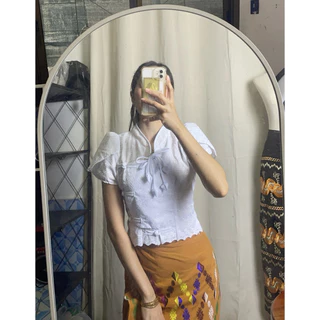 เสื้อมอญประยุกต์ลูกไม้สีขาว งานใหม่ แบบน่ารักมาก เนื้อผ้านิ่มใส่สบาย