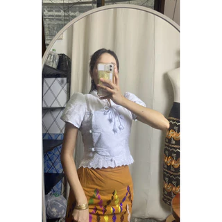 เสื้อมอญประยุกต์ลูกไม้สีขาว งานใหม่ แบบน่ารักมาก เนื้อผ้านิ่มใส่สบาย
