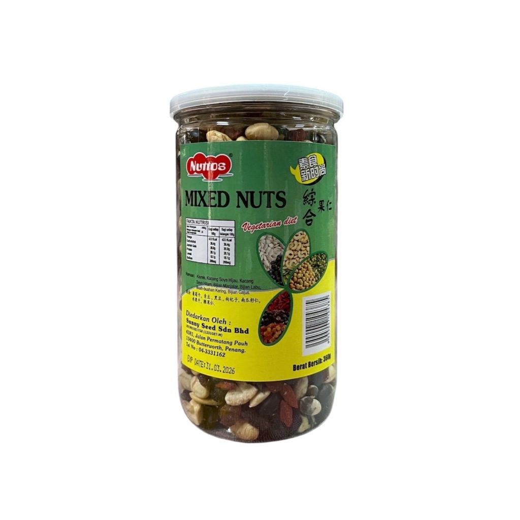ถั่วรวม nuttos ขวด 360 กรัม ออแกนิกส์
