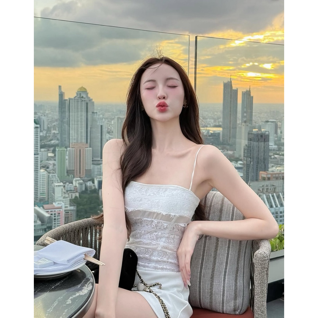 Zinnia  Dress - รวมทุกสี ขาว ดำ ชมพู 🌕💖🎀🌷เดรสสายเดี่ยวเข้ารูปกับยางมัดผมดอกไม้ค่ะZN