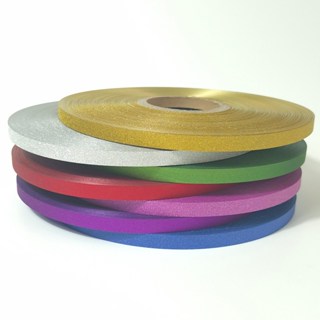 ริบบิ้นพับเหรียญ ริบบิ้นกากเพชรม้วนใหญ่ เนื้อ PP เบอร์ 2 (11…