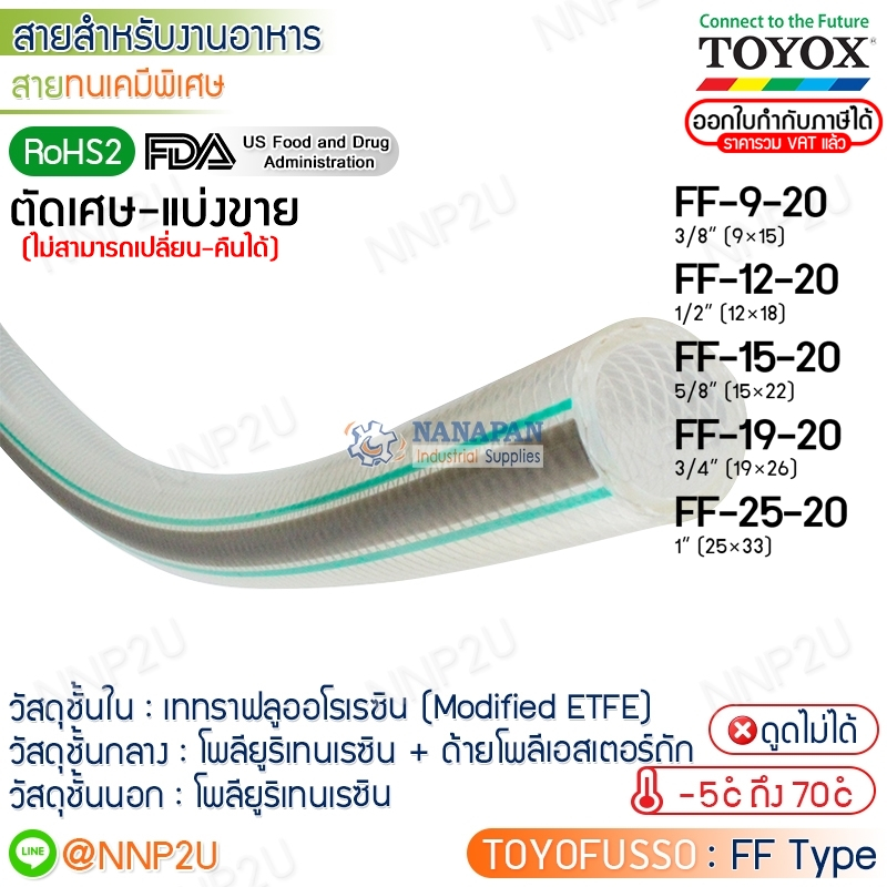 ตัดเศษ-แบ่งขาย TOYOX สายยางทนเคมีพิเศษ TOYOFUSSO รุ่น FF-9-20, FF-12-20, FF-15-20, FF-19-20, FF-25-2