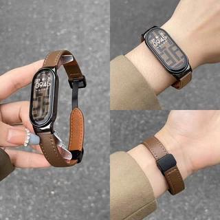 【สาย+ฟิล์ม】 สำหรับ Xiaomi Band MiBand 10 9 8 สายหนังแม่เหล็ก + HD ฟิล์มป้องกันที่ชัดเจน Xiaomi Band 10 9 8 NFC สายรัด