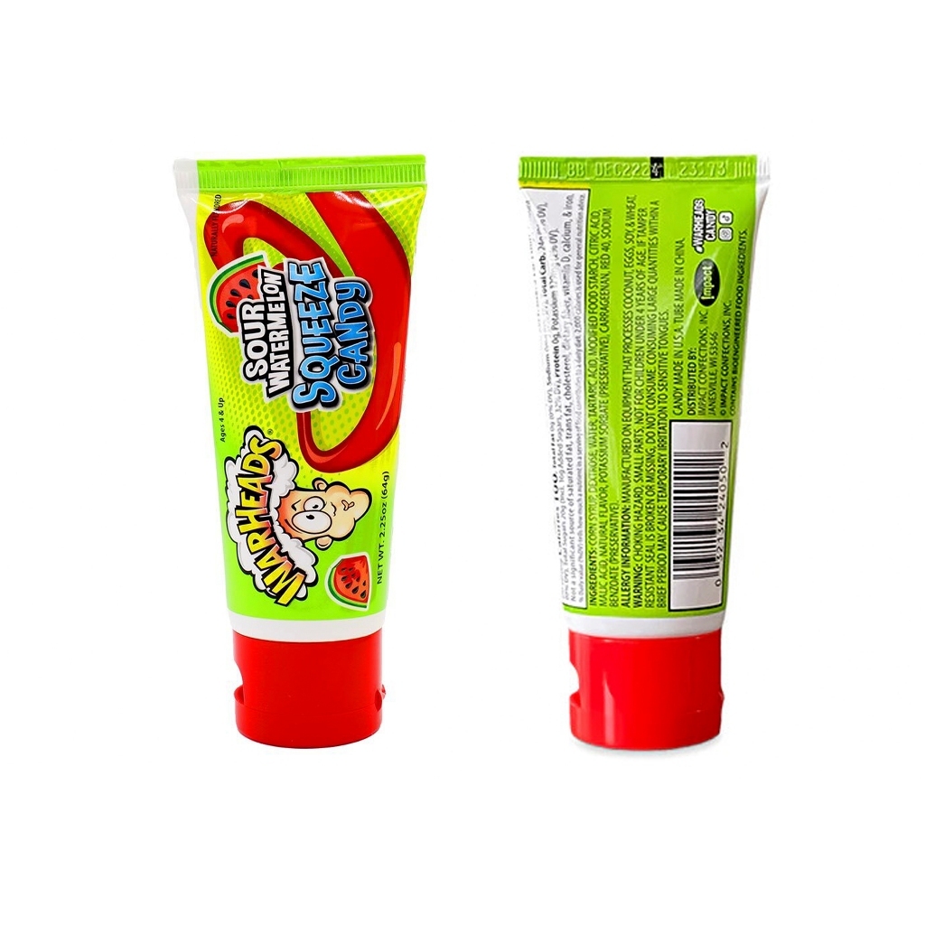 [ยกbox 12 ชิ้น] WARHEADS ลูกอมชนิดเจลกลิ่นแตงโม (SOUR WATERMELON SQUEEZE CANDY)