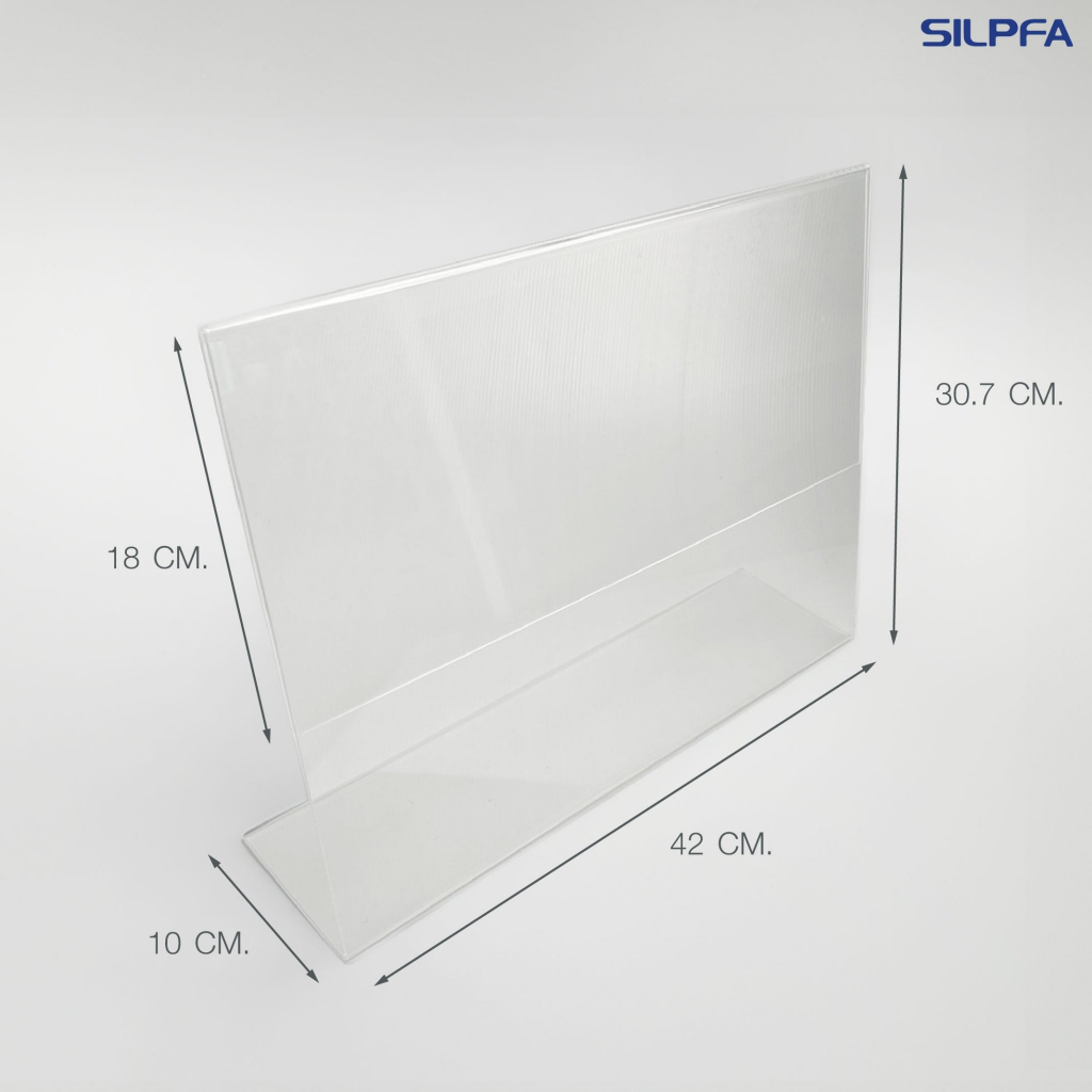 ป้ายอะคริลิคตั้งโต๊ะ A3 แนวนอน อะคริลิคใสดัดตัว L หนา 3 mm. ขนาด 10x42x31cm.อะคริลิคใสตั้งโต๊ะ กรอบอะคริลิคใส่กระดาษ
