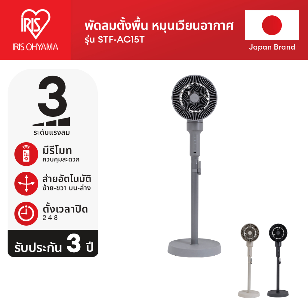 [3 Years warranty] IRIS OHYAMA พัดลมตั้งพื้น พัดลมหมุนเวียนอากาศ แรงลมทรงพลัง รุ่น STF-AC15T มีรีโมท