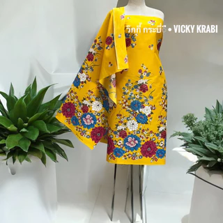 ผ้าปาเต๊ะพิมพ์ทอง ลายดอกกิโมโน ขนาด 2 เมตร | Cotton 100% ผ้านุ่ม พรีเมียม ทิ้งตัวดี