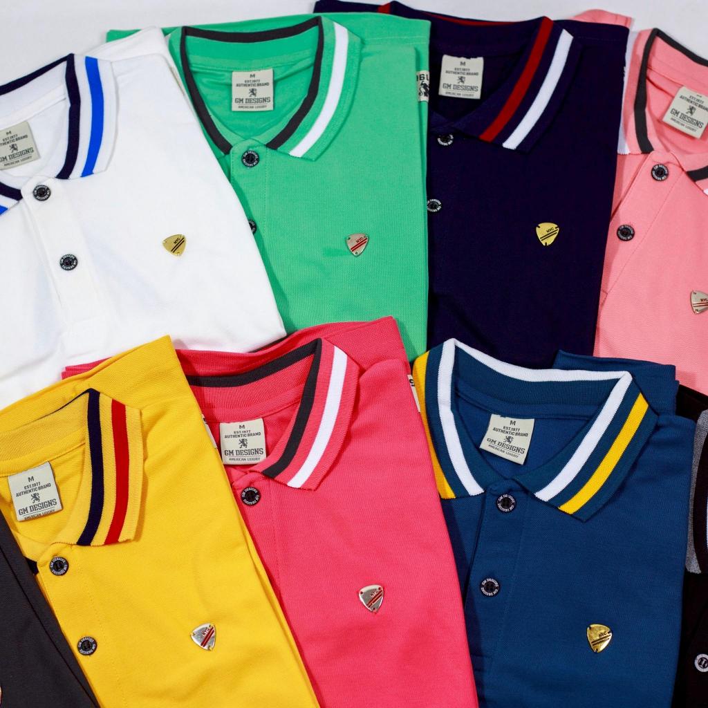 GM POLO SLIM FIT | เสื้อโปโลผู้หญิง (เข้ารูป) ปักปิ๊กทองปกขลิบ สีพื้น