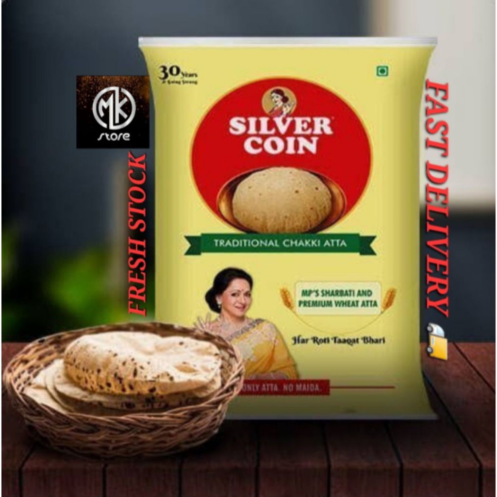 SILVER COIN Atta 5kg Bag (Traditional Chakki Atta) Premium Quality