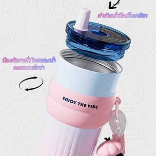 【ONDA】（COD）แก้วกาแฟสแตนเลสซับเซรามิกพร้อมฝาปิดขวดสูญญากาศสามารถเก็บความร้อนและความเย็น 700ml