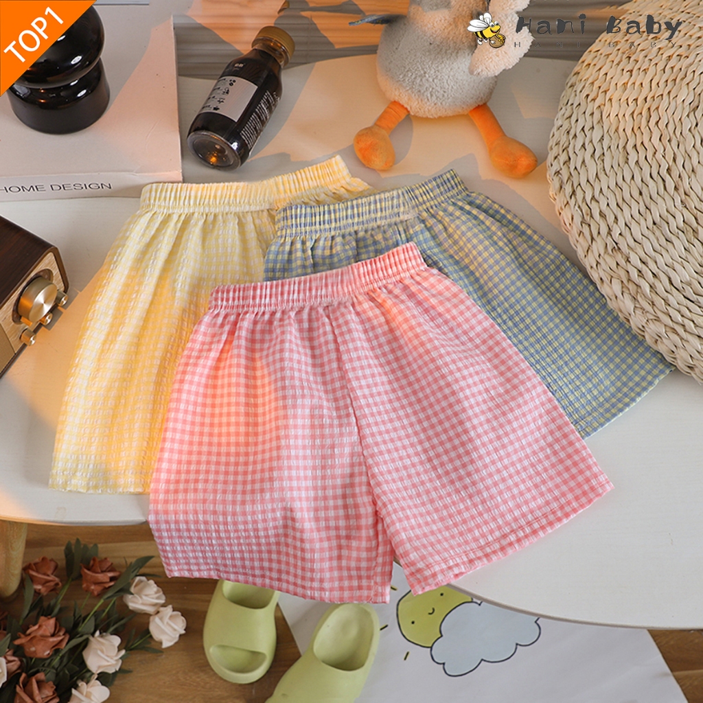 กางเกงขาสั้นเด็ก กางเกงลำลองเด็ก เอวยืด ลายสก๊อต ผ้าเบา แห้งเร็ว ใส่สบาย