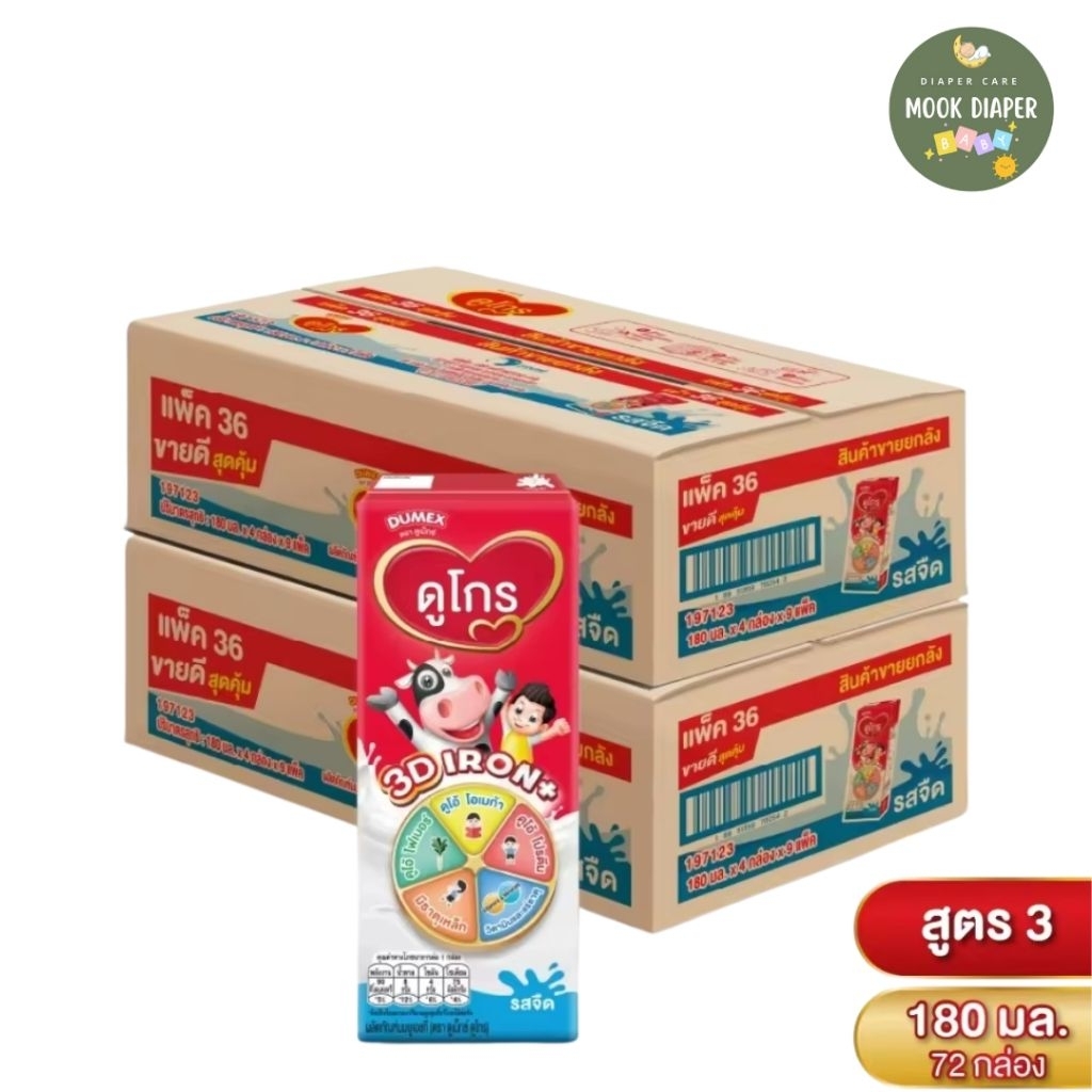 (2ลัง)นมยูเอชที ดูเม็กซ์ ดูโกร รสจืด 180 มล (72 กล่อง) UHT Dumex Dugro นมดูโกร