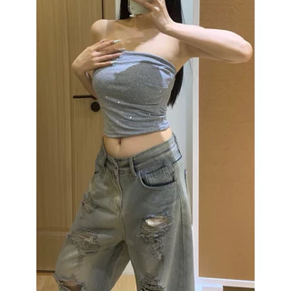 Bentoy(bratop364)เสื้อเกาะอกติดเพชร เพชรใหญ่วิบวับ ฟองน้ำในตัวnobra ผ้านิ่มใส่สบาย