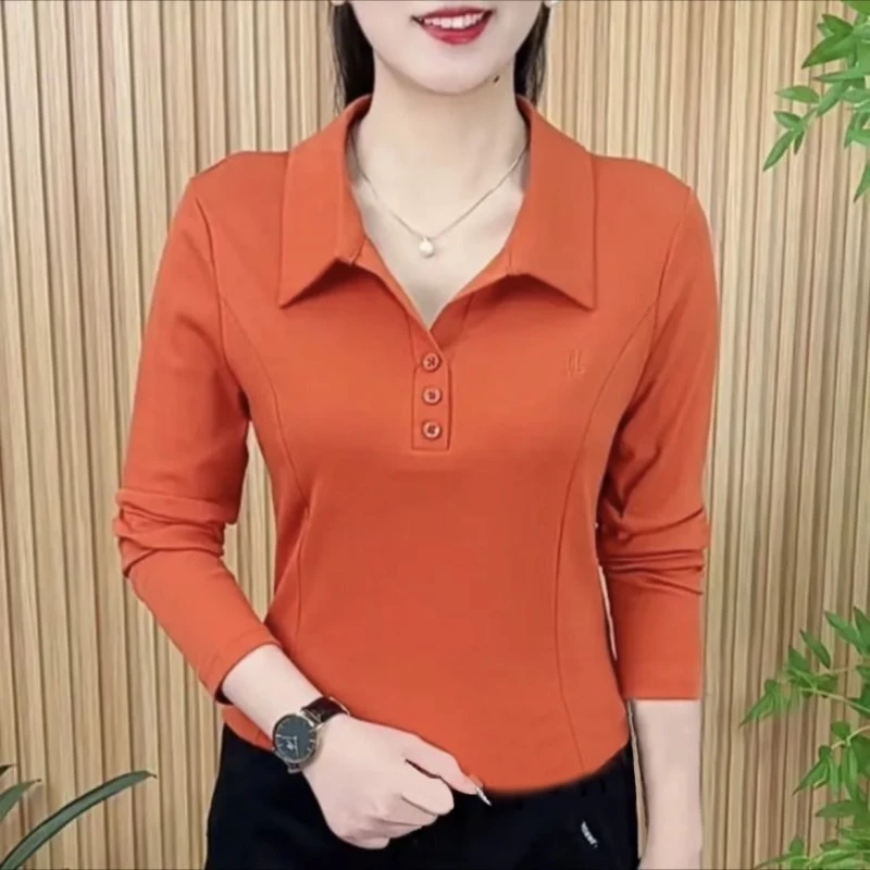 T-( รุ่น-231 ) เสื้อยืดสีพื้นคอปกกระดุม3เม็ดแขนยาวยอดฮิตมาใหม่ อกเสื้อปักด้วยตัวหนังสือ สไตล์เกาหลี ผ้านุ่มสวมใส่สบาย พร