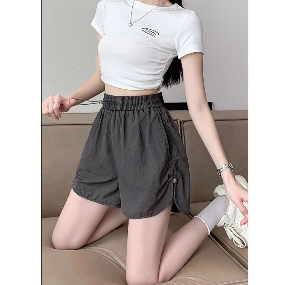 กางเกงขาสั้นคาร์โก้สำหรับผู้หญิง กางเกงขาสั้นลำลอง ทรงหลวม เอวยางยืด ดีไซน์เชือกผูกด้านข้าง ใช้งานได้หลากหลายสำหรับสวมใส - รูปที่ 6