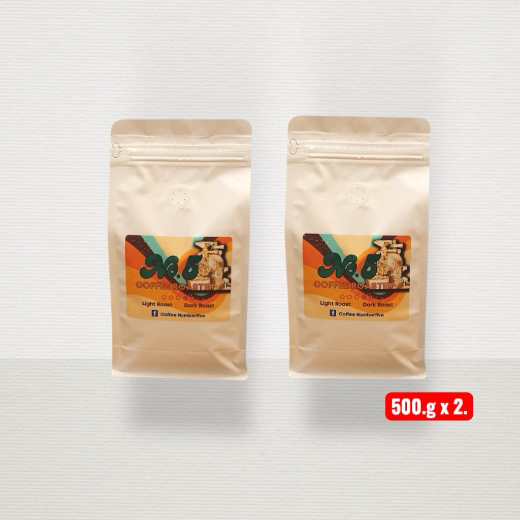 เมล็ดกาแฟอราบิก้า(100%)เทพเสด็จ+ดอยช้าง (คั่วค่อนเข้ม)**1000g.(ถุง500x2ถุง)