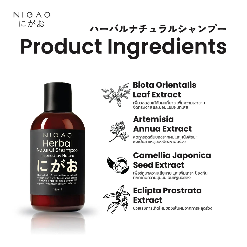 นิกาโอะ เจลอาบน้ำ / แชมพู สูตรอ่อนโยน บำรุงผม ผมแห้งเสีย ขาดหลุดร่วง ลดการเกิดรังแค NIGAO Shampoo & Shower Gel - รูปที่ 2