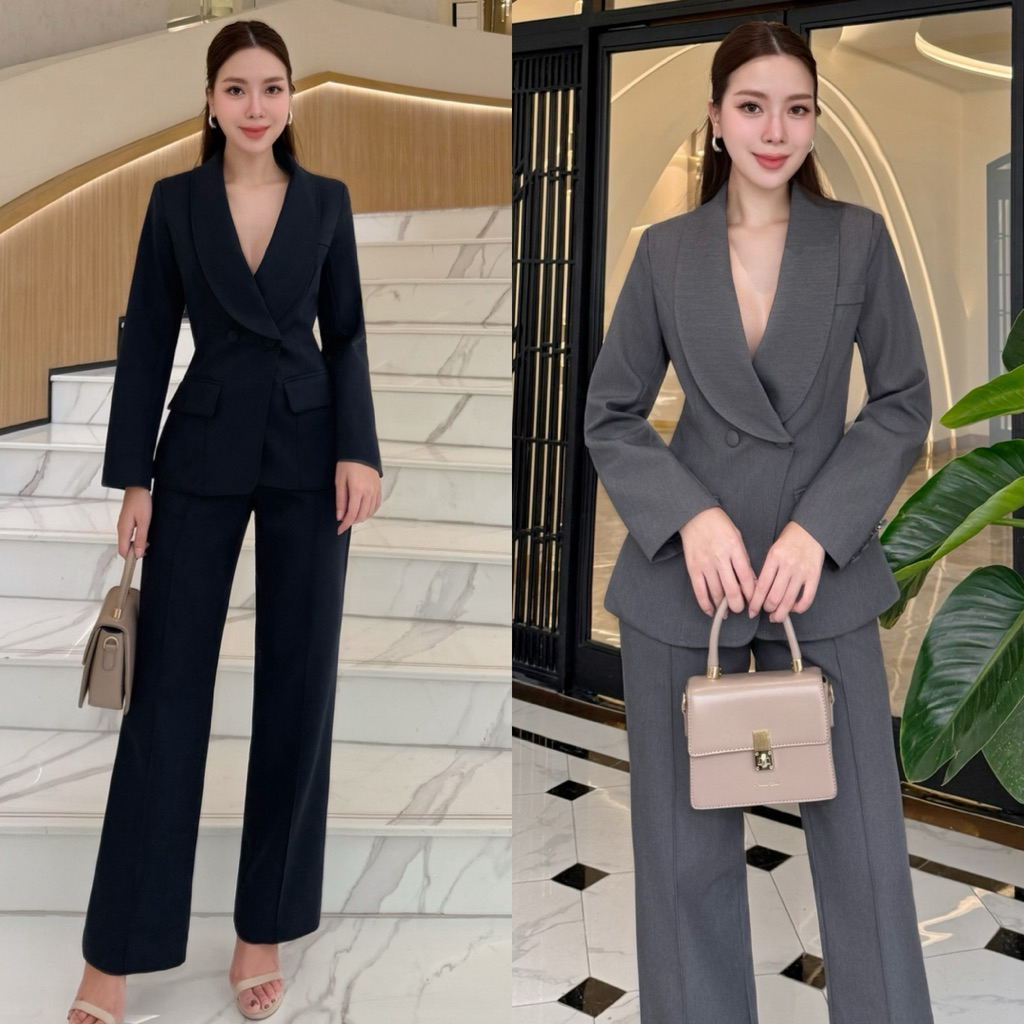 ชุดสูทคอปกกล้วยสีเทา สีกรม ผ้าพรีเมี่ยม code 22800