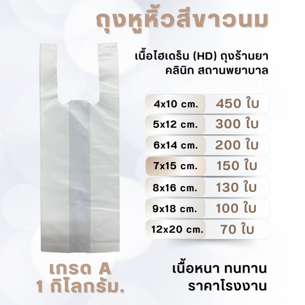 ถุงหูหิ้วสีขาว เนื้อไฮเดร็น (HD) เกรดA เเพค 1 กิโลกรัม ถุงขาวนม (สามารถสกรีนลายที่ต้องการได้)