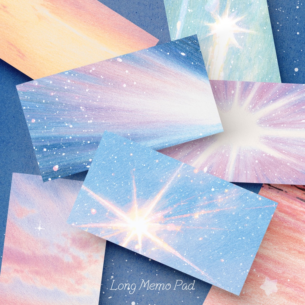 Written in the Stars ✧⋆. Long Memo Pad กระดาษโน้ตฉีกได้ ลายดาวและท้องฟ้า ภาพวาดสีไม้  days of light