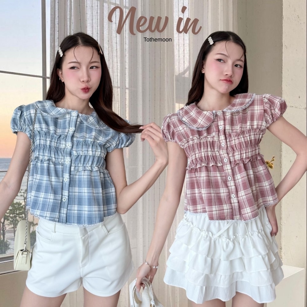 KN.Clothes เสื้อคอบัวแต่งลูกไม้ แขนกลีบบัว สม็อคหน้าอก รูปที่ 3