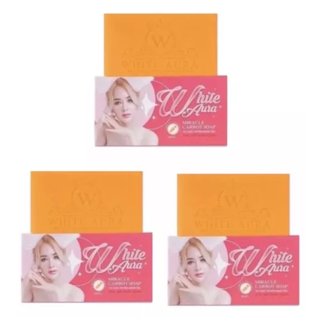 🔥3ก้อน🔥สบู่ไวท์ออร่า White Auia ไวท์ออร่า สบู่แครอท แพ็กเก็ตใหม่#