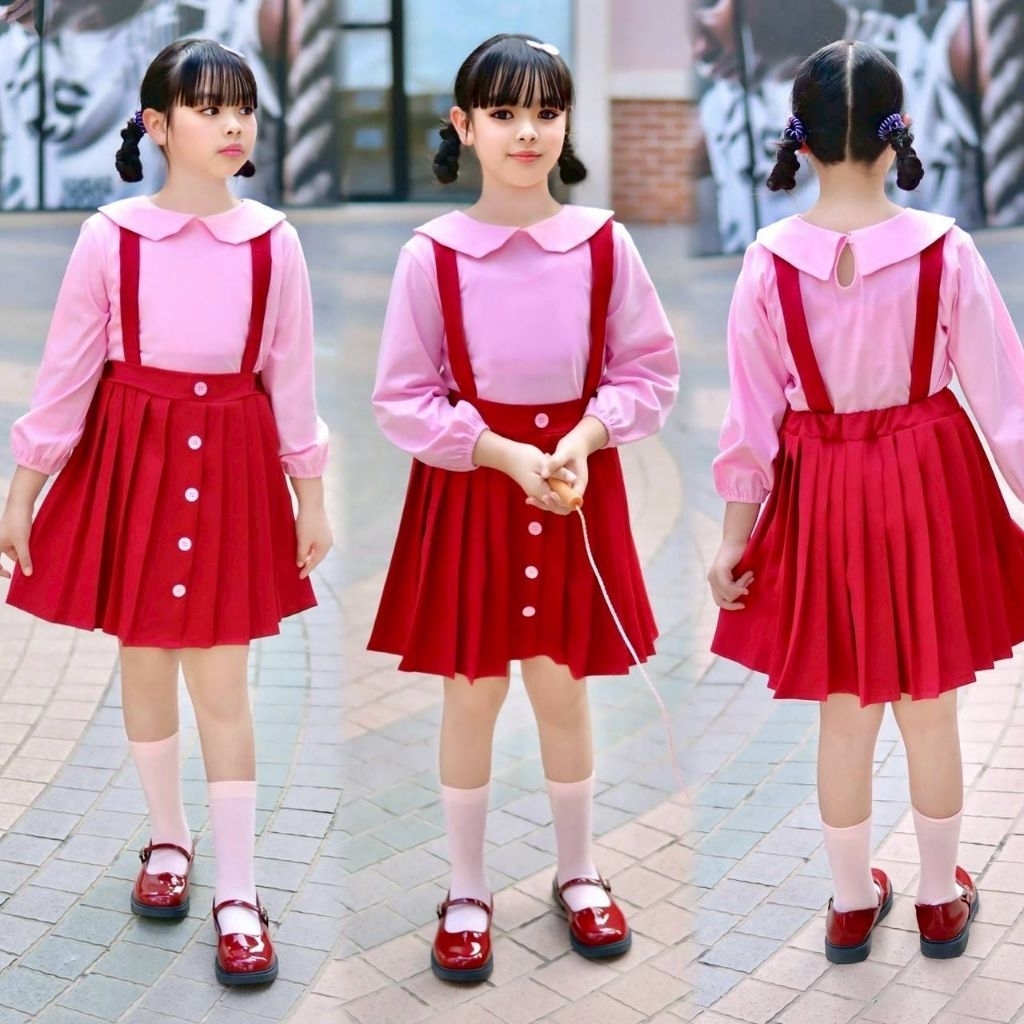 ชุดเด็กโกโกวาเสื้อผ้าคอตตอนคอบัว+ชุดเอี๊ยมกระโปรงจีบผ้าบาบี้เนื้อดี