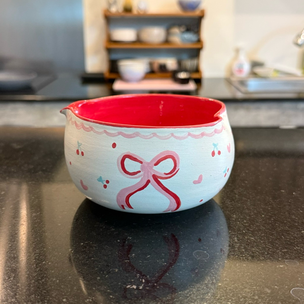 Cloudy Clay Chawan Red Ribbon