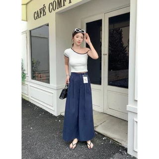 Reallyshops #9325(K) กางเกงขายาวทรงกระบอก เอวยางยืด ผู้หญิง พร้อมส่ง