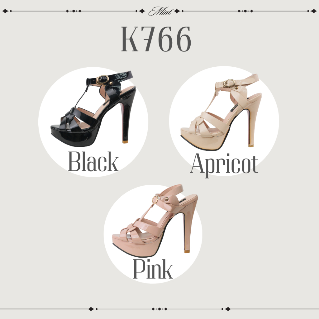 *สินค้าพร้อมส่ง* รองเท้าออกงาน K766 ทรงสวย ใส่สบายกระชับเท้า หนังเคลือบเจล ส้นสูง 5นิ้ว