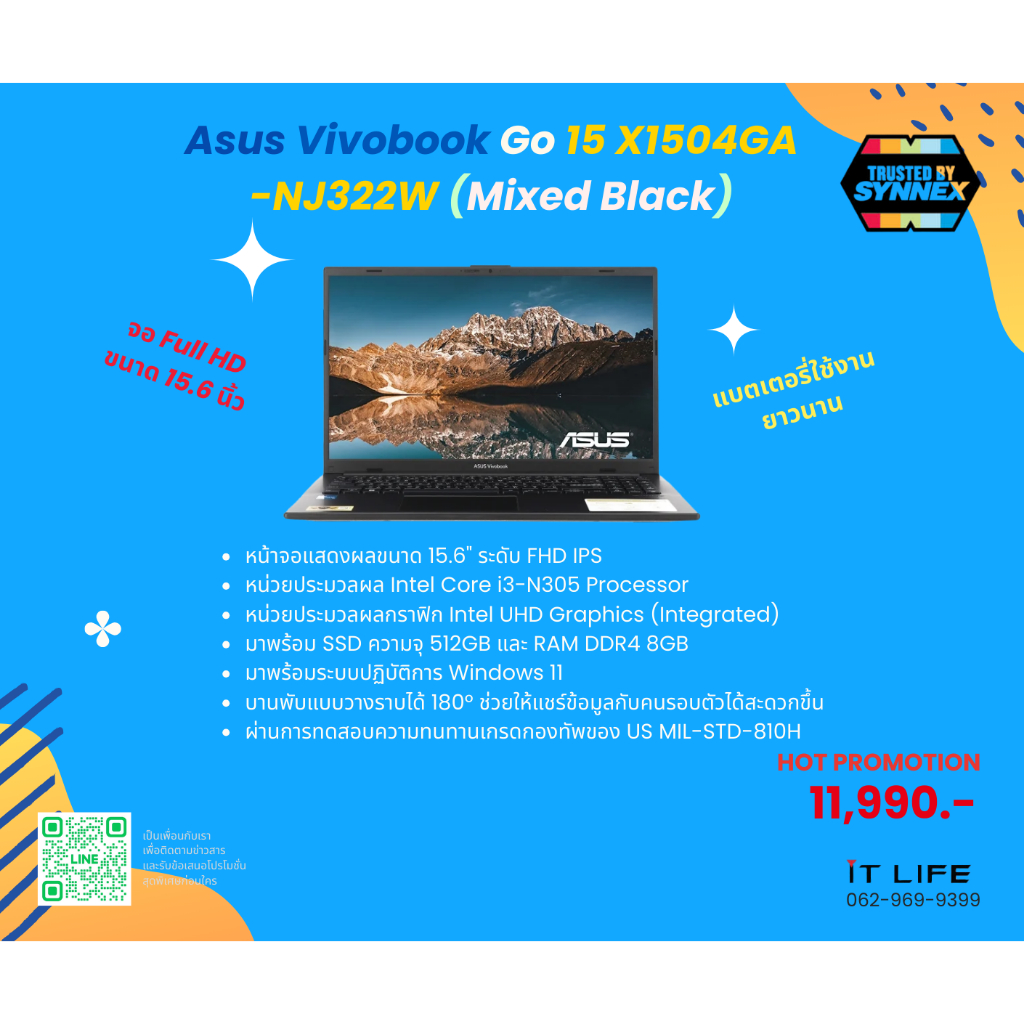 Notebook Asus Vivobook Go 15 X1504GA-NJ322W (Mixed Black)