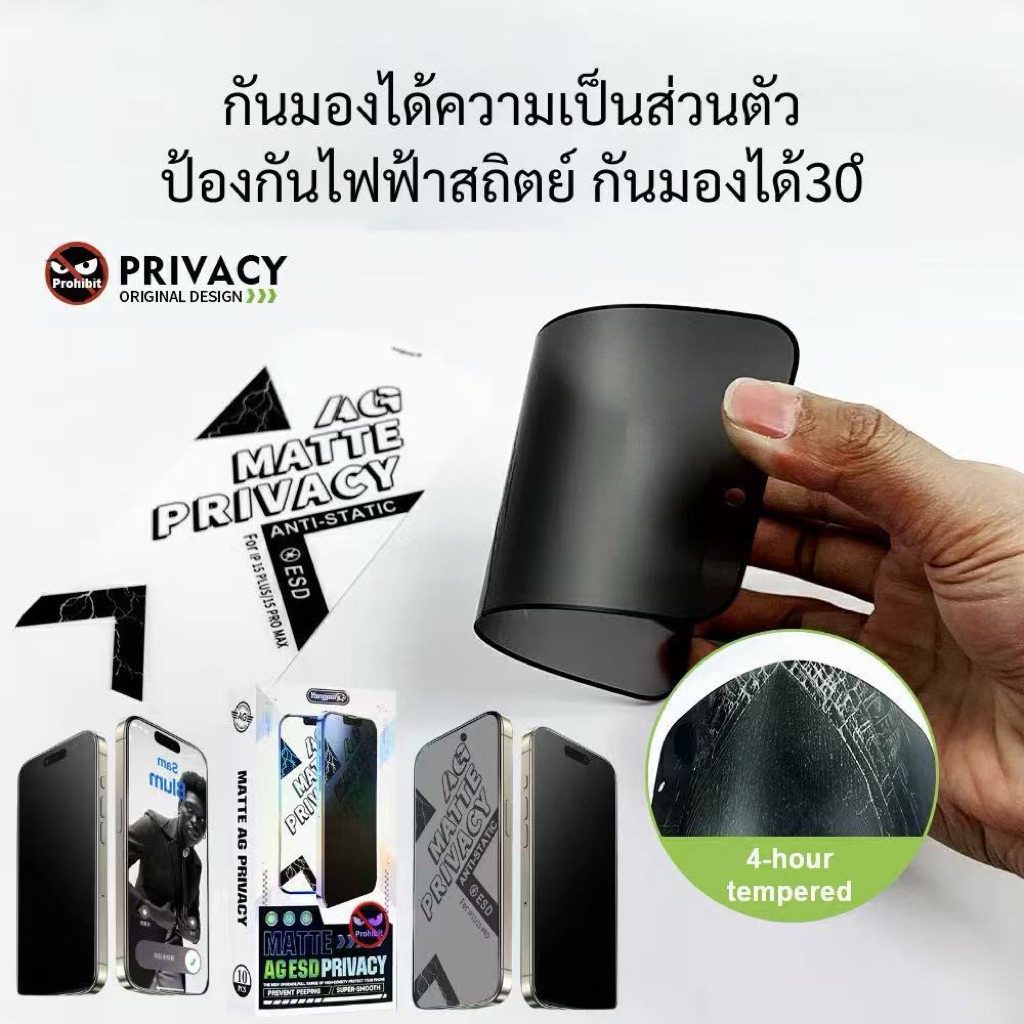 AG+PTVฟิล์มกระจกเต็มจอด้าน+กันมองไอโฟน6/6S/7/8/SE2/6P/6SP/7P/8P/11/11PRO/ 11PM /12/12PRO/13/13PRO/13PM/14/15/16/17/17AIR