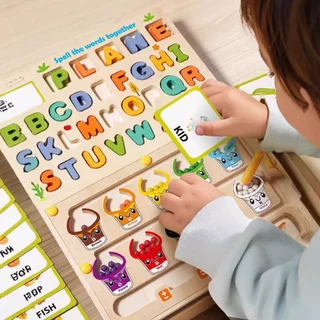 แยกสีลูกปัดแม่เหล็ก2in1 ของขวัญเด็กคริสต์มาส เกมกระดานเขาวงกต มีปากกาแม่เหล็ก ของเล่นไม้ การฝึกอบรมสี ไม้สำหรับทารกอายุ