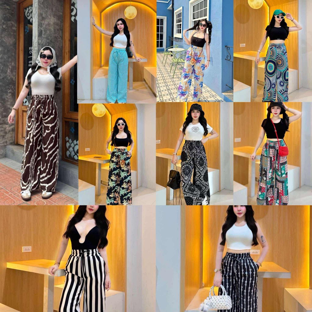 รวม_กางเกงกระบอกใหญ่ผ้าไหมอิตาลี (*มาตาลดา *ลิซ่า *พุดตาล) สาวอวบใส่ได้ฟรีไซส์ เอวยืดมีเชือกรูดได้