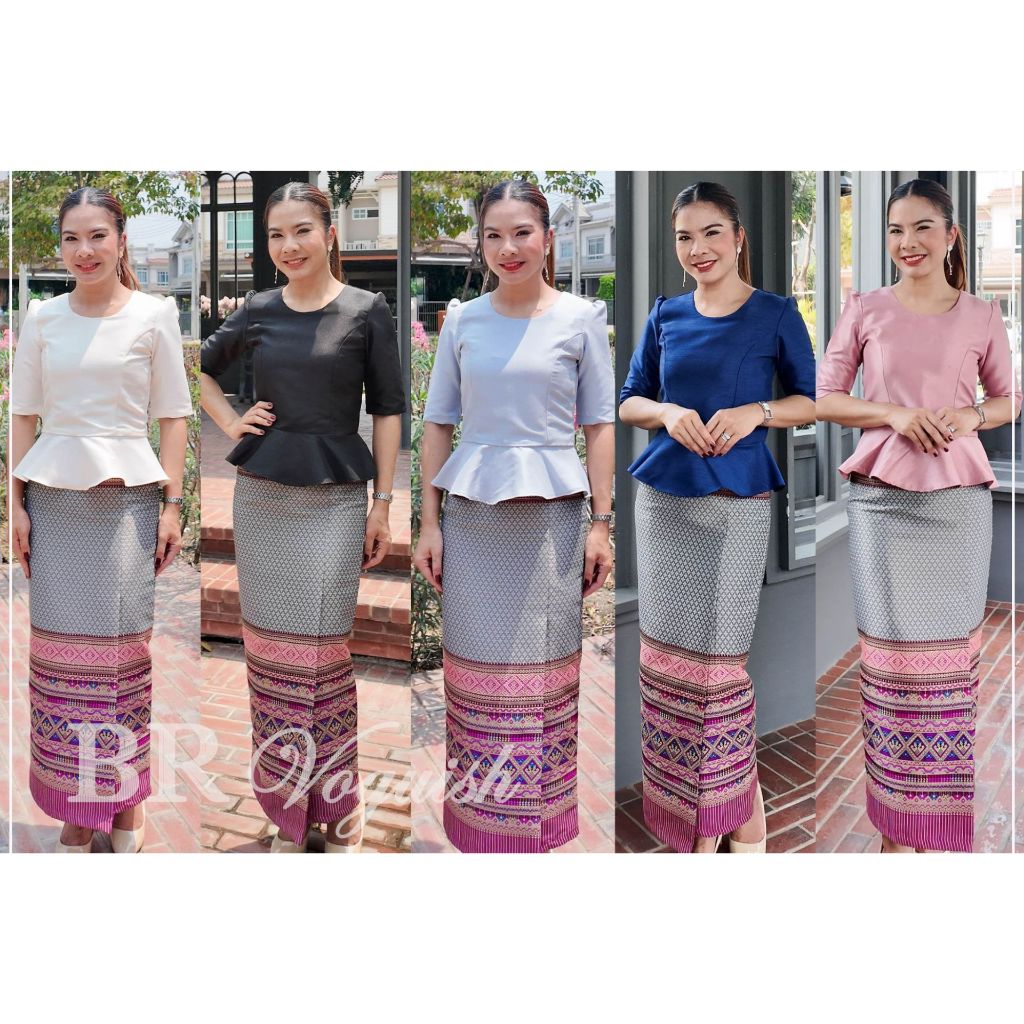 เสื้อไหมละมุน แขนสามส่วน คอกลม ชายระบาย ไหมอิตาลี ใส่ทำบุญ งานบวช BR Voguish