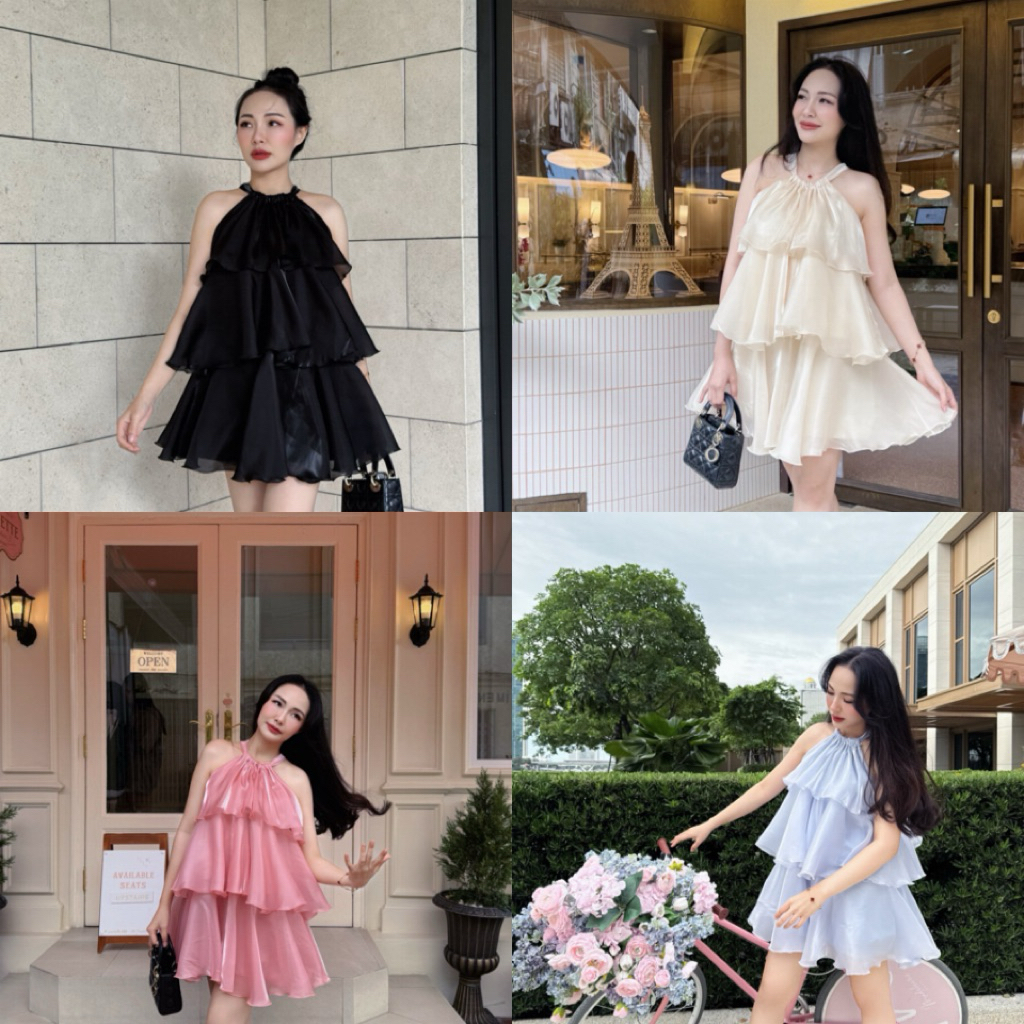 Mini dress ✨พร้อมส่ง🌷🌸มินิเดรสสั้นผ้าวาวขับผิวแต่งชั้นมีซับในทั้งตัว
