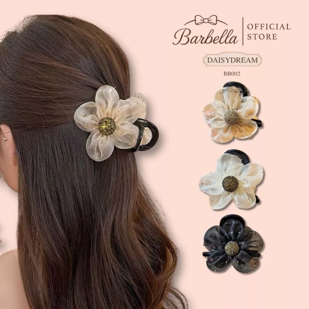 Barbella กิ๊บติดผมดอกไม้ ผ้าตาข่ายวิบวับ สไตล์เกาหลี หรูหรา รุ่น Bloomia (BB002)