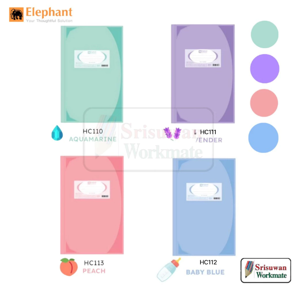 สมุดปกแข็ง 5/100 HC สีพาสเทล ตราช้าง Elephant ปกแข็ง เคลือบกันน้ำ สมุดบัญชี มุมมัน สมุดมุมมัน สมุดบันทึก