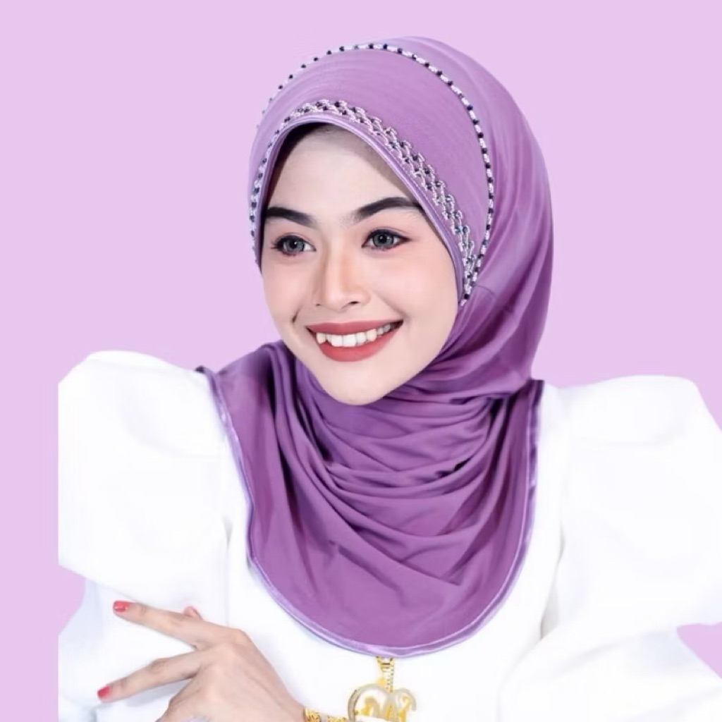 🌷 ผ้าคลุมฮิญาบ รุ่นผ้ายืด สวมสำเร็จ ปักคริสตัลสวยงาม