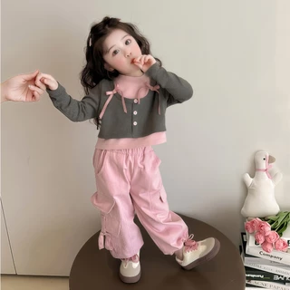 PRINCESS KESLI เสื้อแขนยาวเด็ก เสื้อยืดสไตล์เกาหลีรุ่นใหม่ ลำลองสบายๆ คอลเลกชั่นฤดูใบไม้ผลิ 1-14 ปี