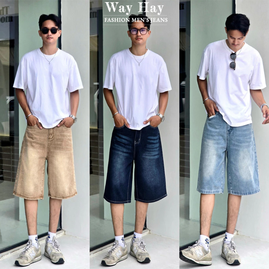 Short jeans กางเกงยีนส์ ทรงหลวม สไตล์เกาหลี แฟชั่น สำหรับผู้ชาย
