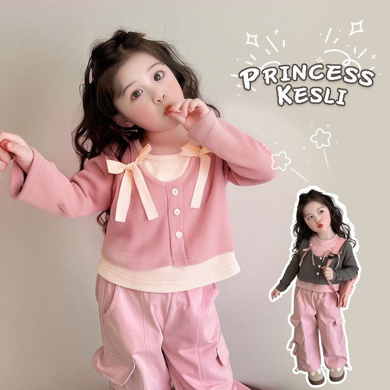 PRINCESS KESLI  เสื้อแขนยาวเด็ก เสื้อยืดสไตล์เกาหลีรุ่นใหม่ ลำลองสบายๆ คอลเลกชั่นฤดูใบไม้ผลิ 1-14 ปี
