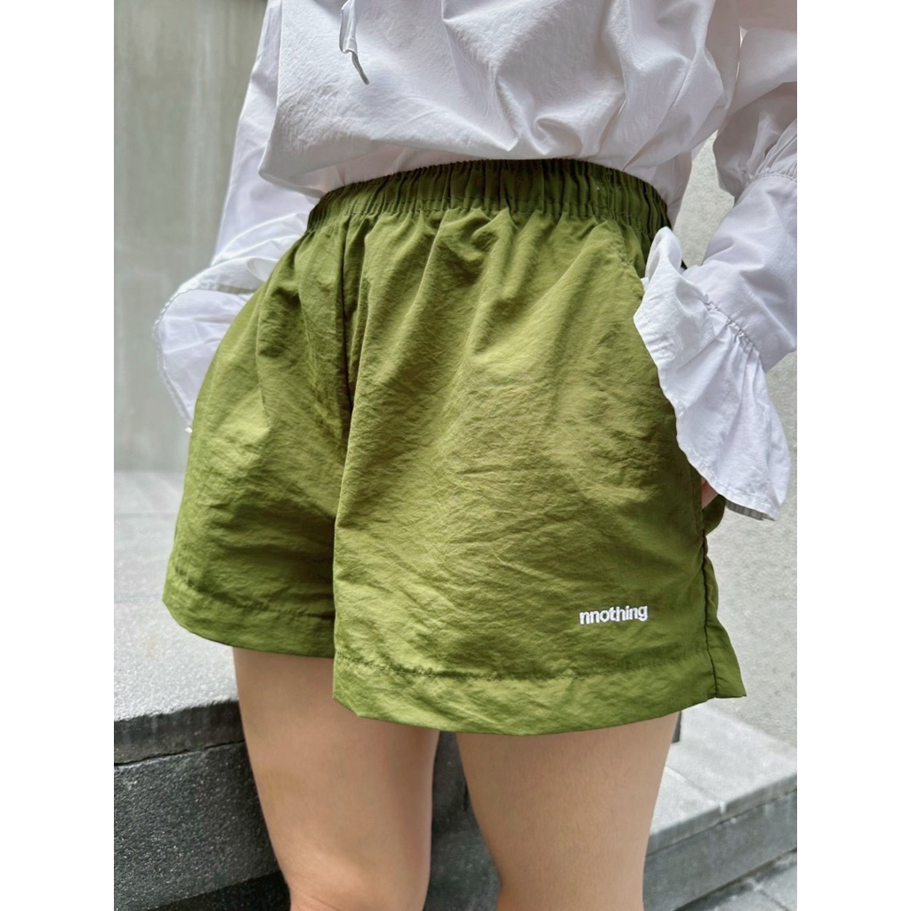 Nylon short pants  ขาสั้นสีเขียวขี้ม้า ส้ม ฟ้า ผ้าไนล่อน กั้นน้ำ เบาสบาย มีกระเป๋า 2 ข้างและหลัง เอวเชือกมียางยืด
