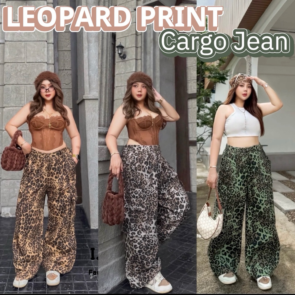 /LC/ กางเกงยีนส์สาวอวบ ลายเสือ ทรงคาร์โก้ เอวสูง เก็บทรงสวย #กางเกงไซส์ใหญ่ สาว อ้วน พลัสไซส์