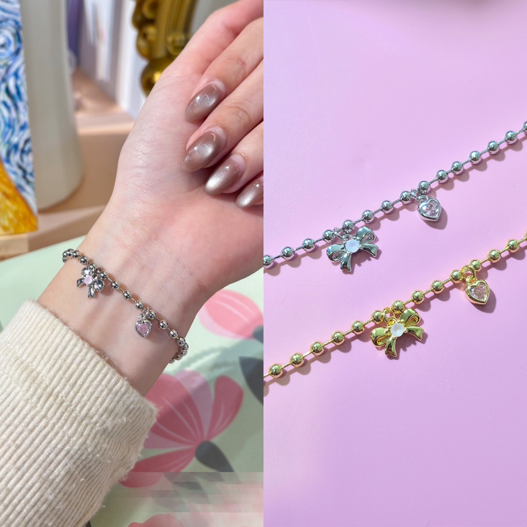 Ribbon n' Heart 💟🎀 สร้อยข้อมือจี้โบว์และหัวใจ