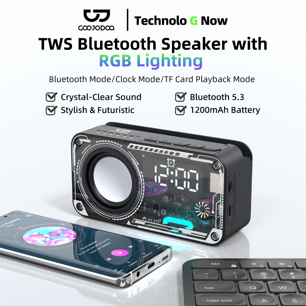 GOOJODOQ Mech ลําโพง Bluetooth 5.3 ลําโพงพกพา LED ลําโพงพกพา Bluetooth Speaker ลำโพงบลูทู นาฬิกา
