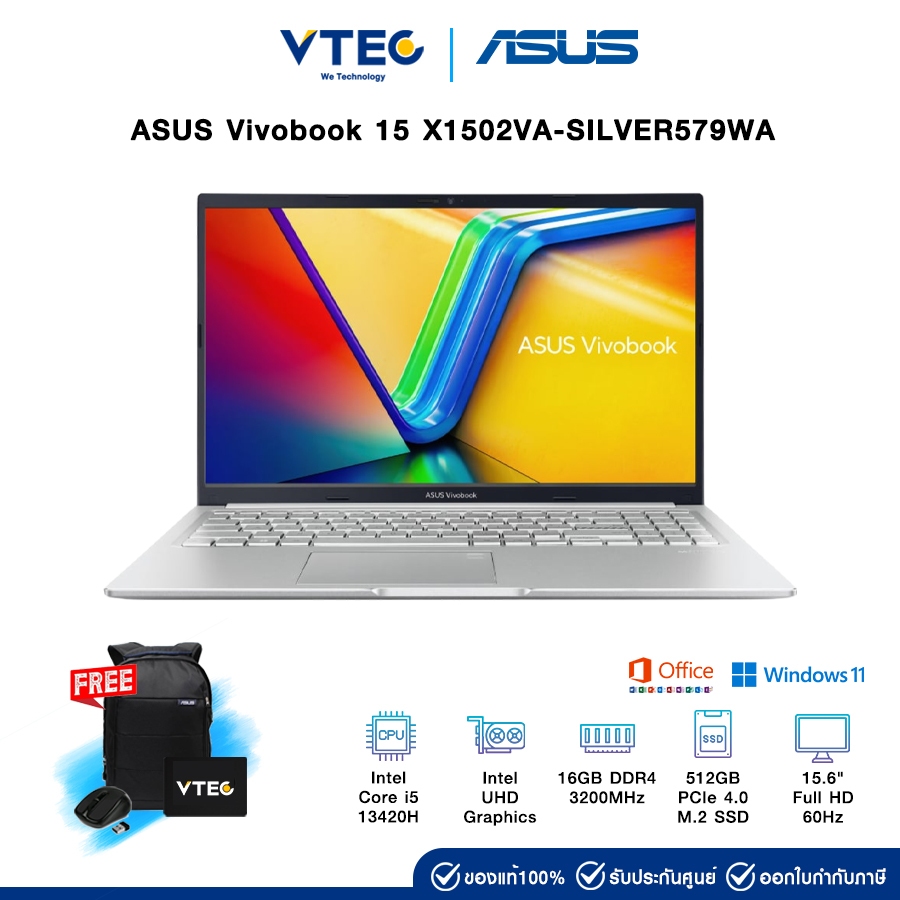 ASUS Vivobook 15 X1502VA-SILVER579WA | Core i5-13420H | UHD Graphics | 8GB DDR5 | 512GB M.2 | 15.6" 