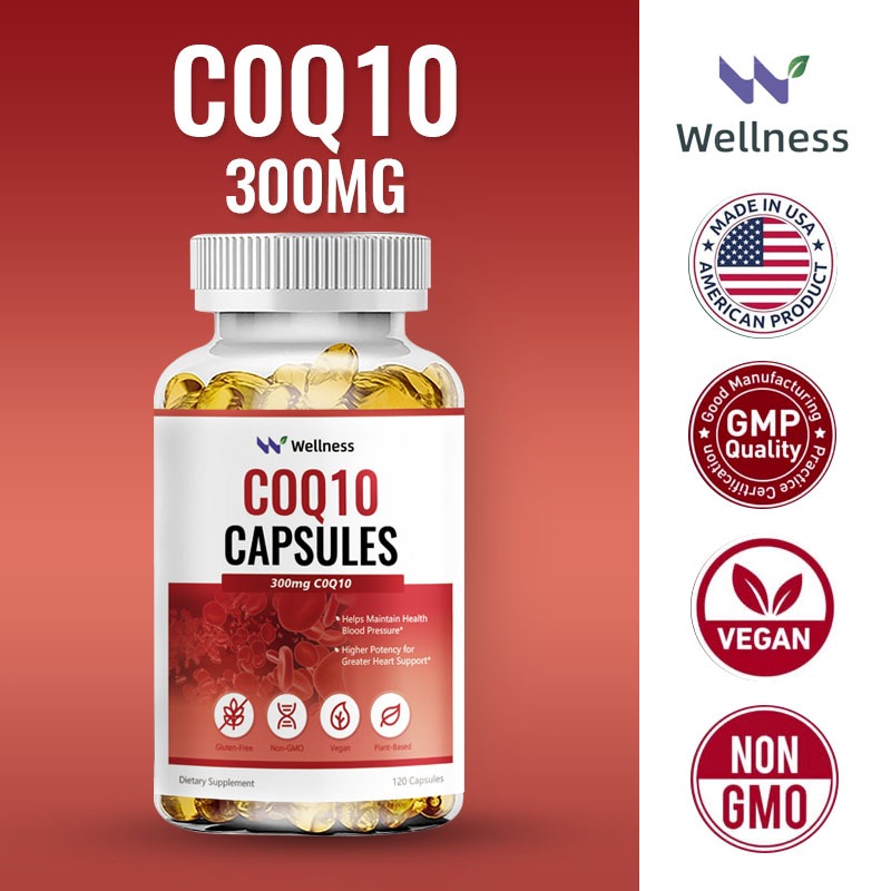 Wellness COQ10 Capsules 300MG For Heart Health สุขภาพหัวใจส่งเสริมการเติบโตของ Mitochondrial เพิ่มฟังก์ชันตับพลังงาน