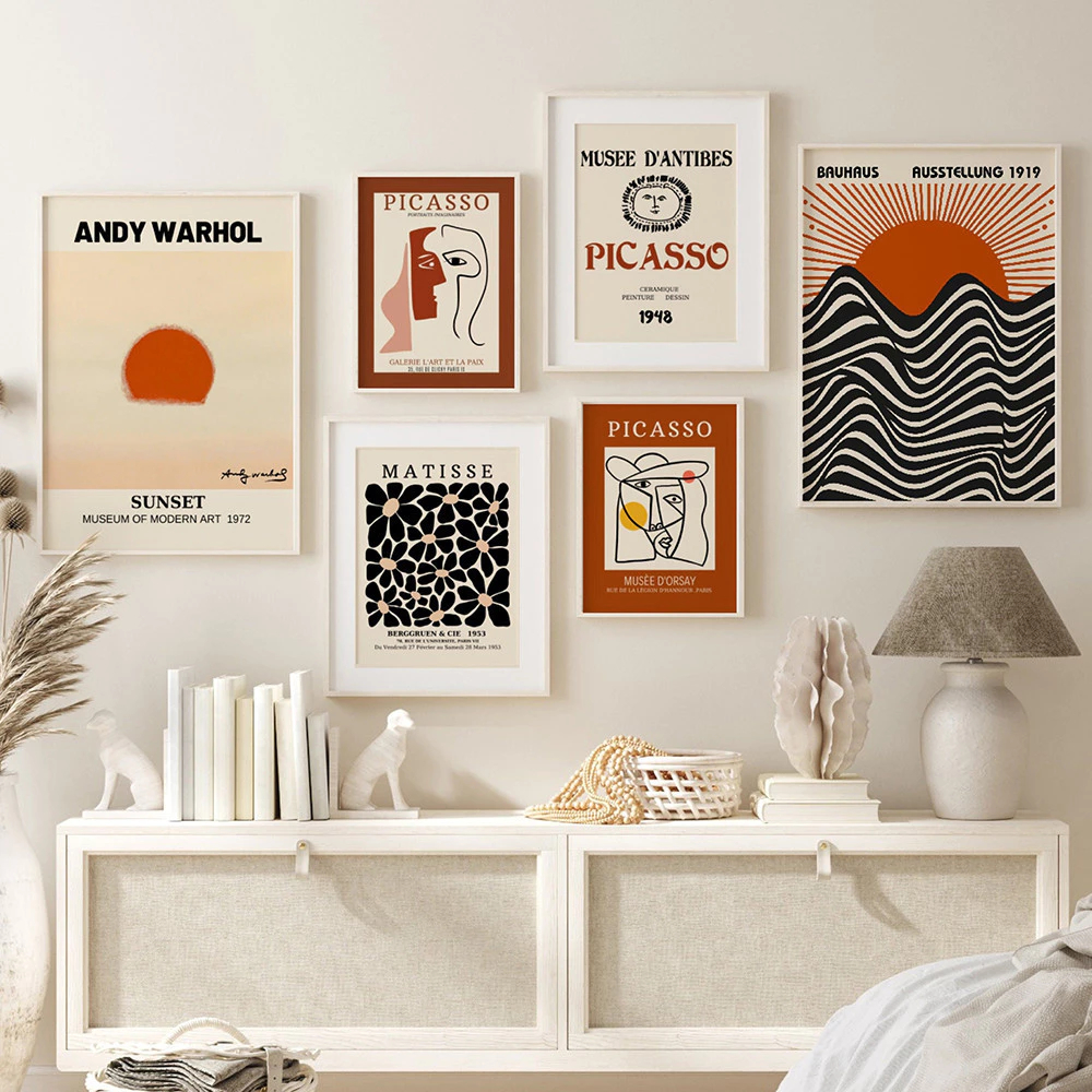 (พร้อมส่งจากไทย ภาพรวมกรอบ)ภาพ Picasso Woman Bauhaus Sunset Matisse Flower นอร์ดิก สําหรับตกแต่งผนังบ้าน ห้องนั่งเล่น