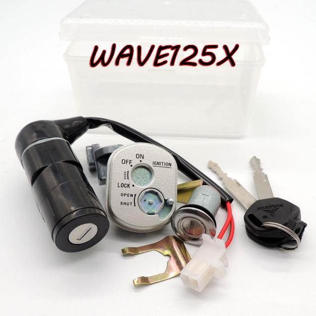 สวิทย์กุญแจชุดใหญ่ WAVE125X อะไหล่มอเตอร์ไซค์คุณภาพดี สวิทกุญแจ + กุญแจล็อคเบาะ เวฟ125x